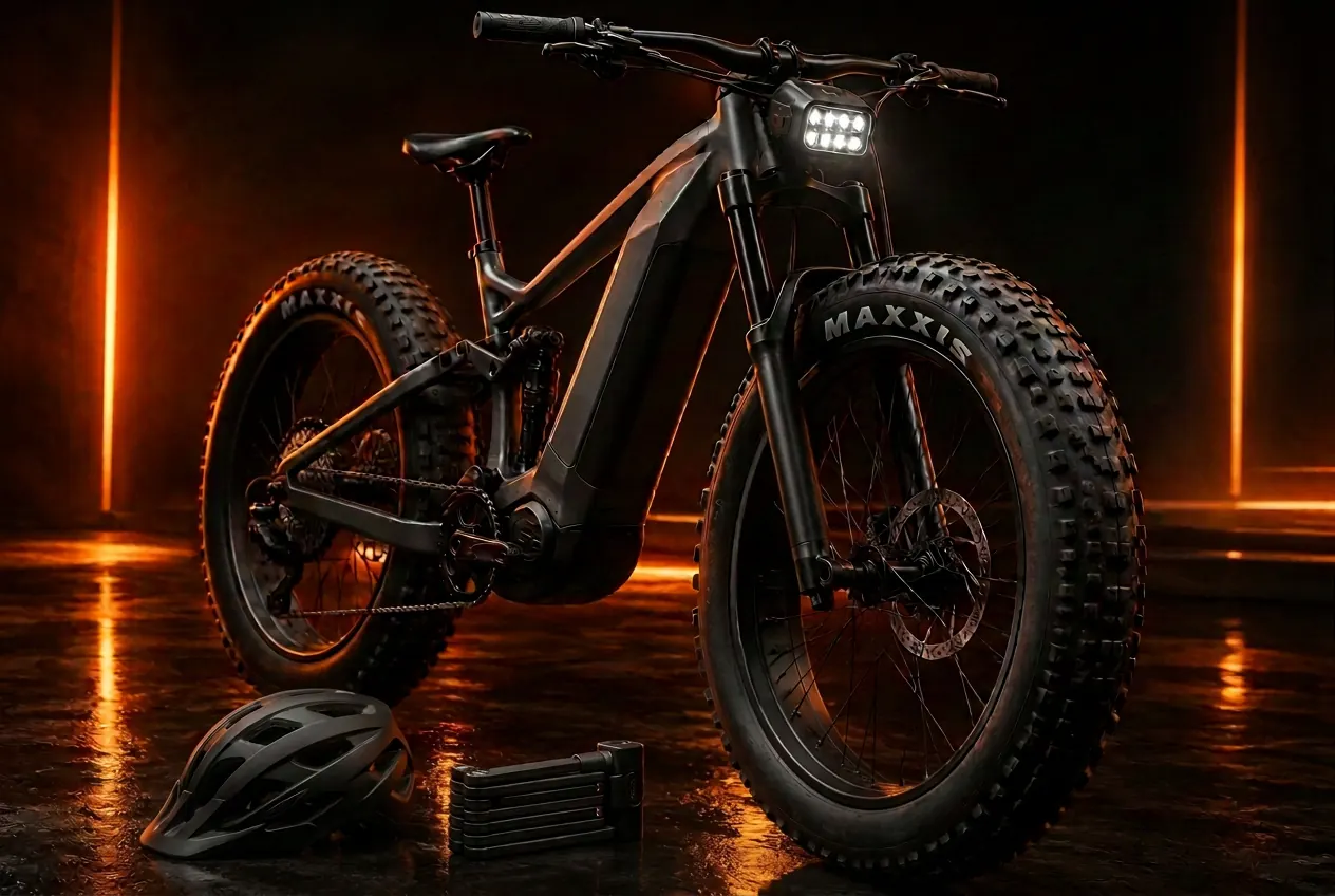 THUNDERO Titan X electric fat bike with the free Riding Kit — helmet and folding lock